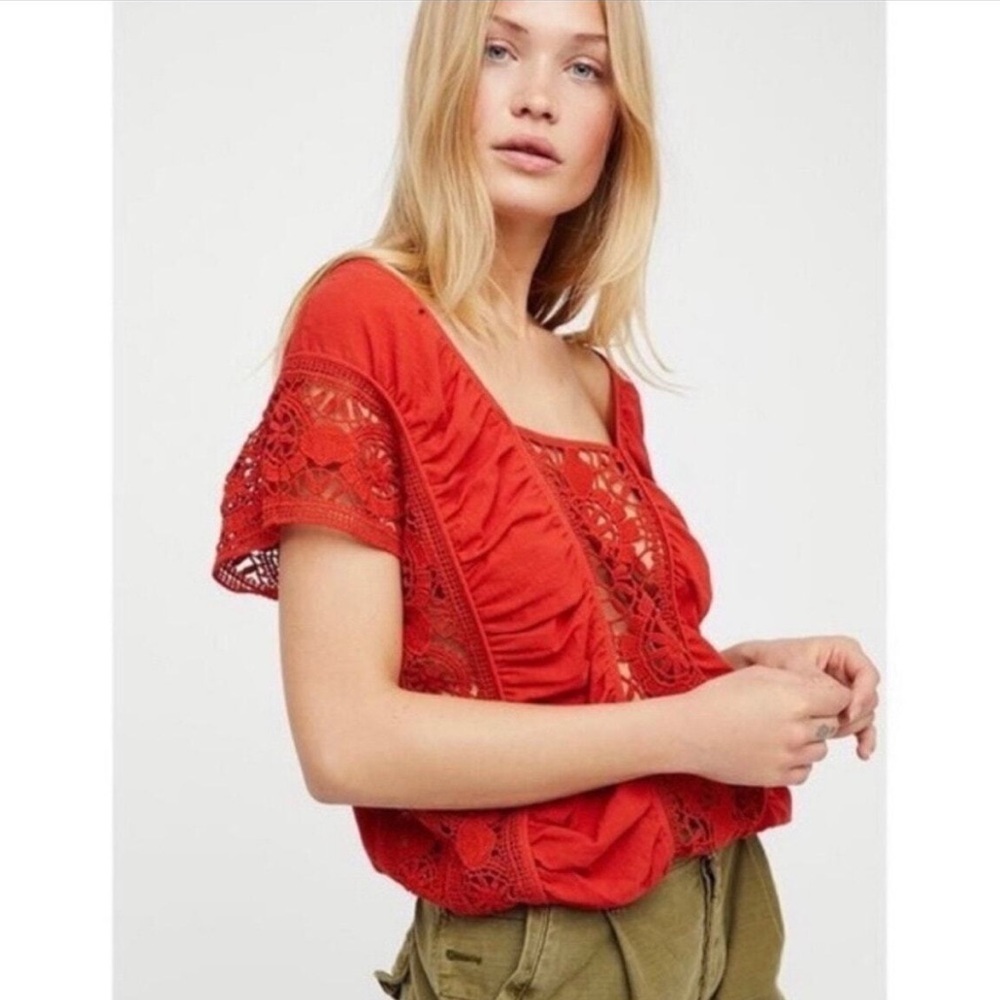Free People a little secret Crochet Ruched Top  size xs